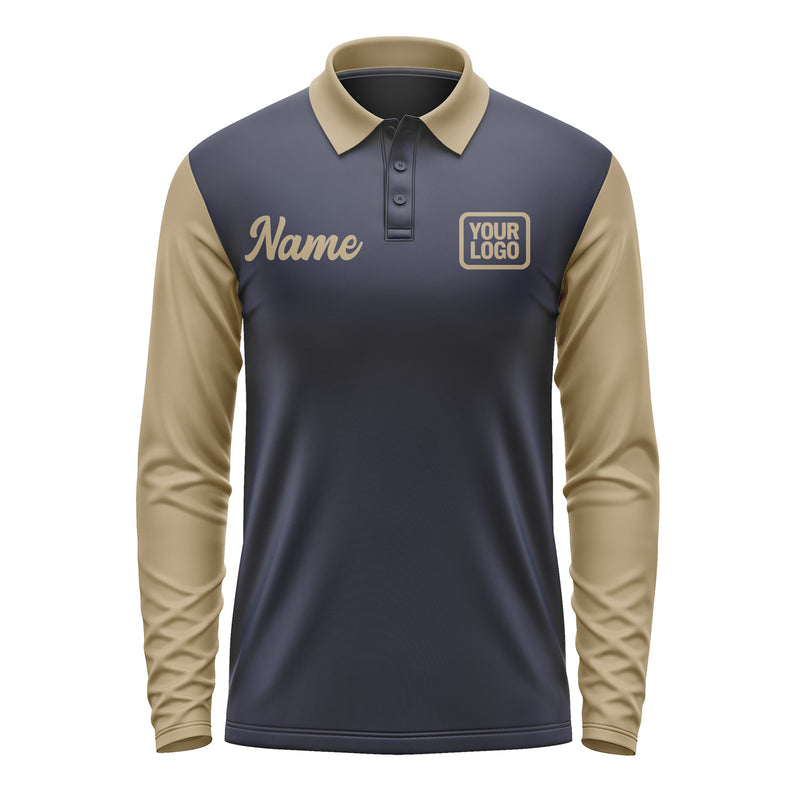 Custom Navy Light Khaki Long Sleeve Polo Shirt Pl112525B125