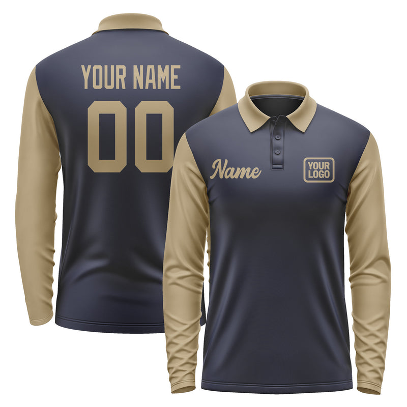 Custom Navy Light Khaki Long Sleeve Polo Shirt Pl112525B125