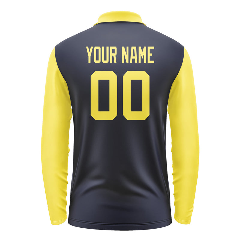 Custom Navy Light Yellow Long Sleeve Polo Shirt Pl112626B126