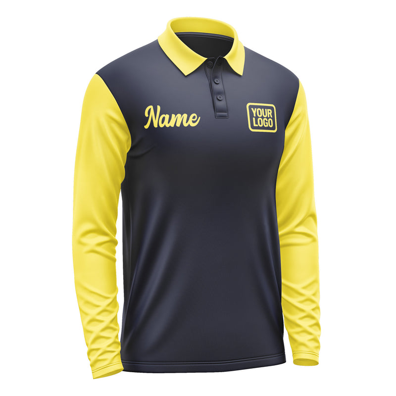 Custom Navy Light Yellow Long Sleeve Polo Shirt Pl112626B126