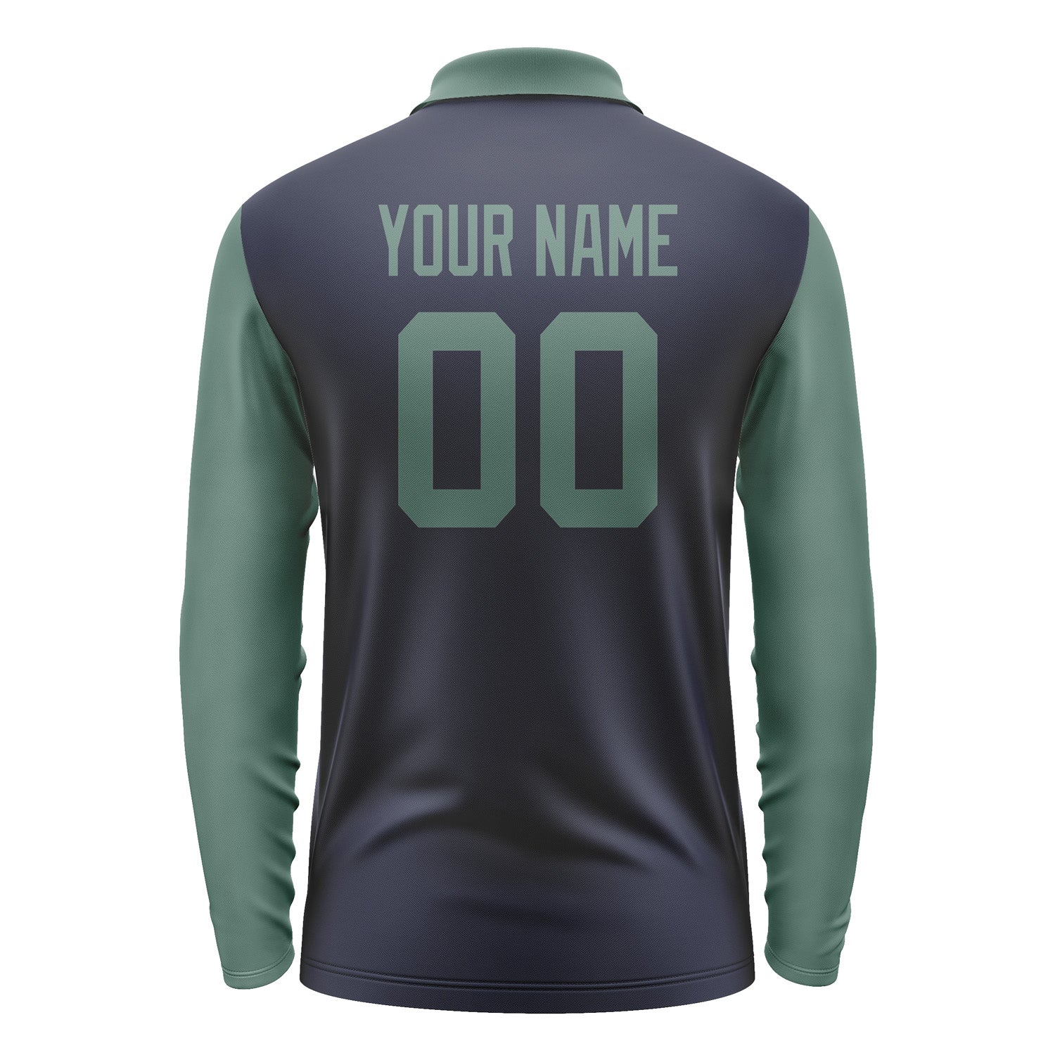 Custom Navy Blue Green Long Sleeve Polo Shirt Pl112727B127