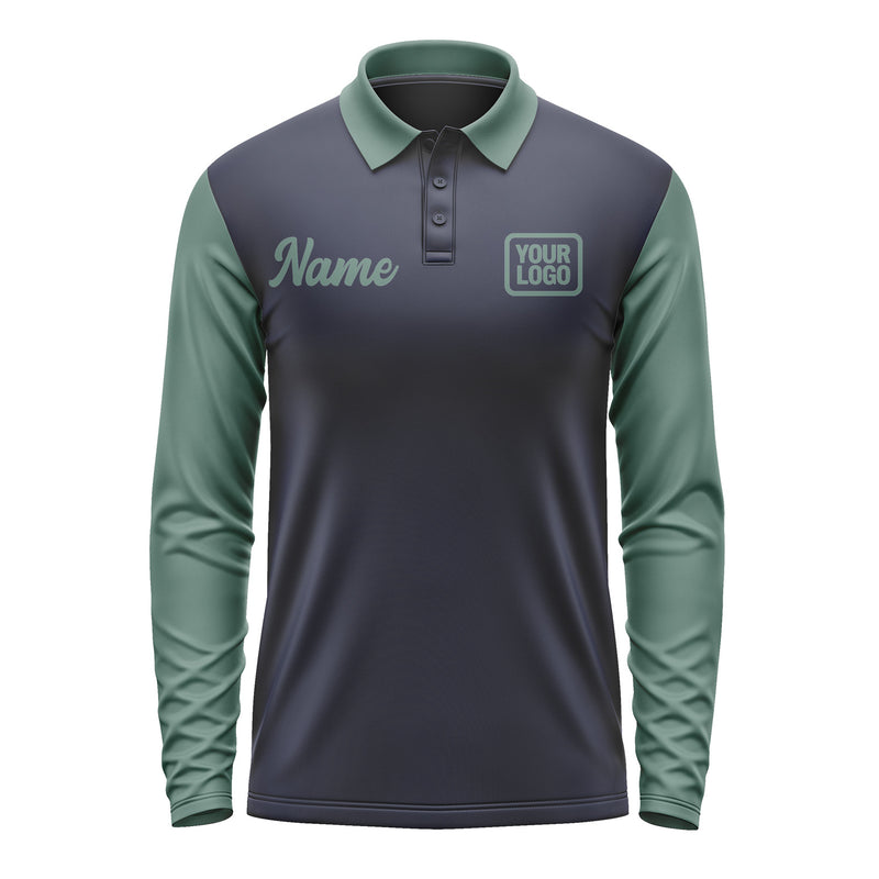 Custom Navy Blue Green Long Sleeve Polo Shirt Pl112727B127