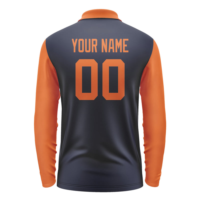 Custom Navy Orange Long Sleeve Polo Shirt Pl112828B128