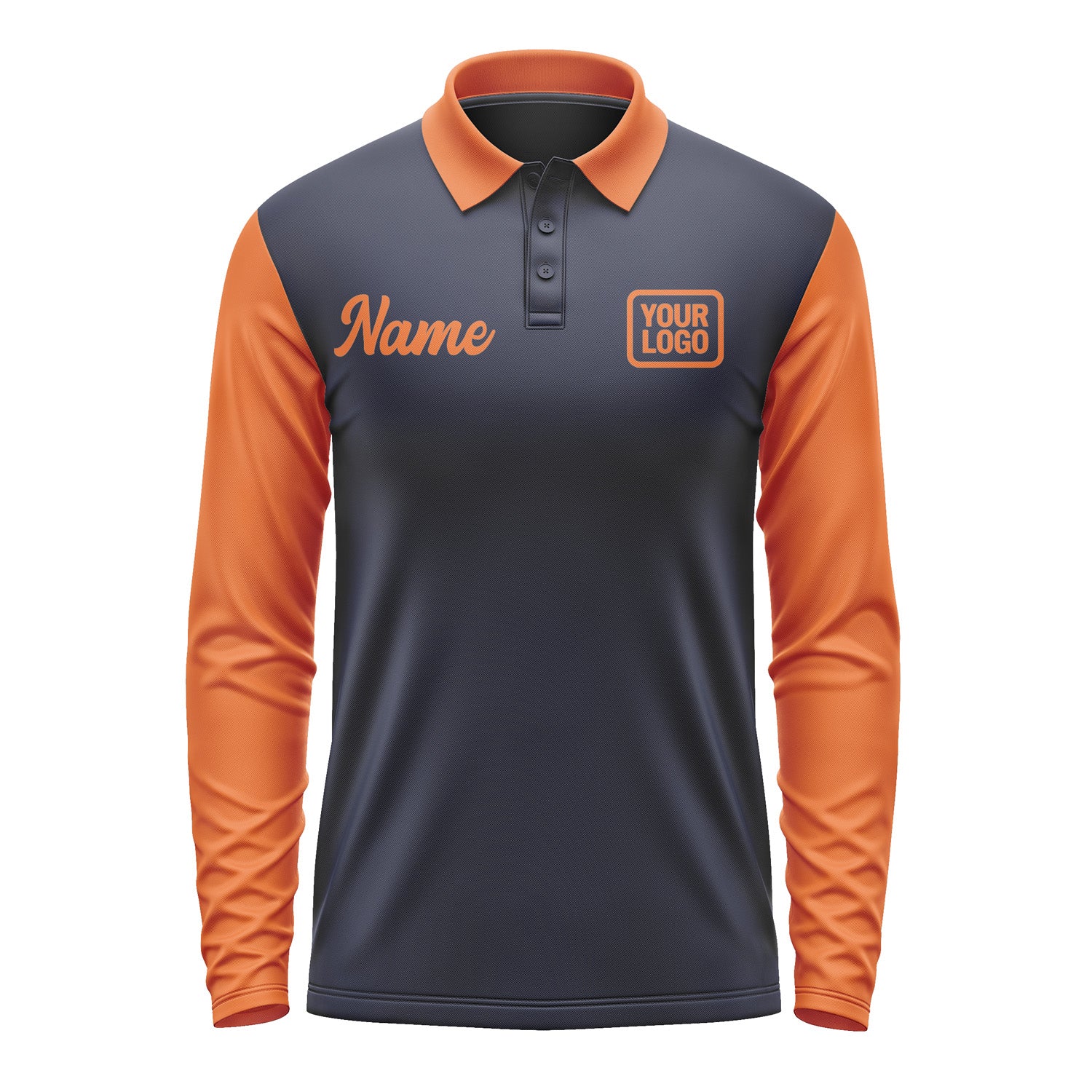 Custom Navy Orange Long Sleeve Polo Shirt Pl112828B128