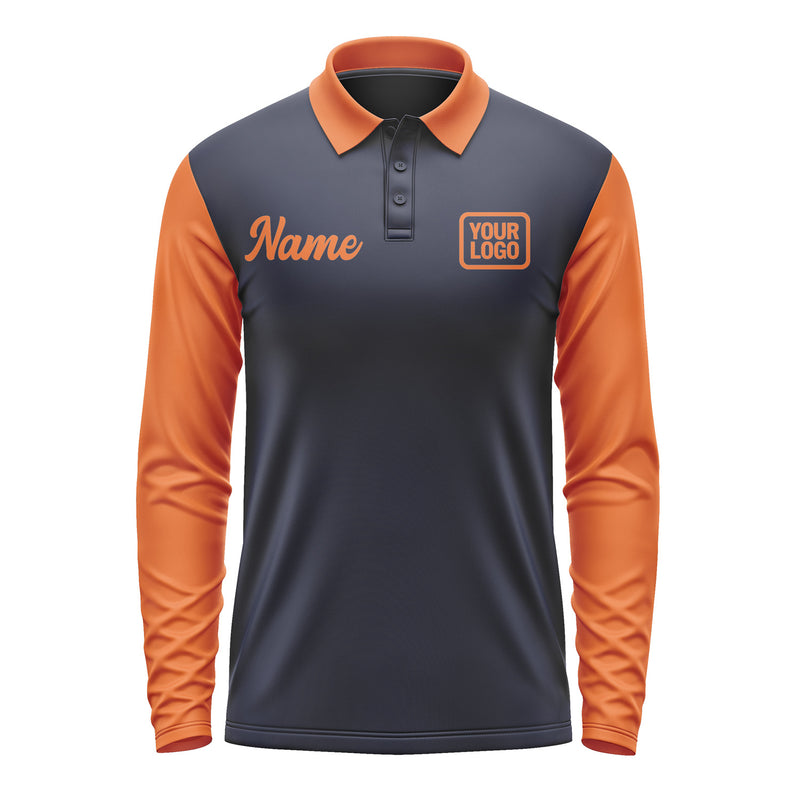 Custom Navy Orange Long Sleeve Polo Shirt Pl112828B128