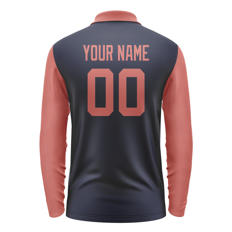 Custom Navy Copper Rose Long Sleeve Polo Shirt Pl112929B129