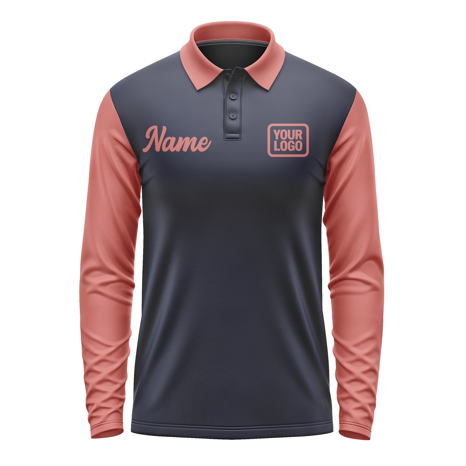 Custom Navy Copper Rose Long Sleeve Polo Shirt Pl112929B129