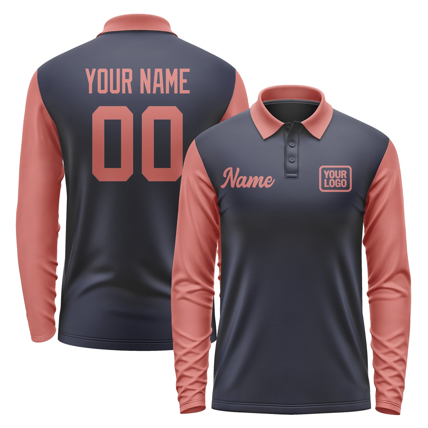 Custom Navy Copper Rose Long Sleeve Polo Shirt Pl112929B129