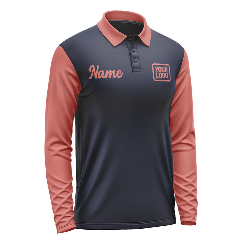 Custom Navy Copper Rose Long Sleeve Polo Shirt Pl112929B129