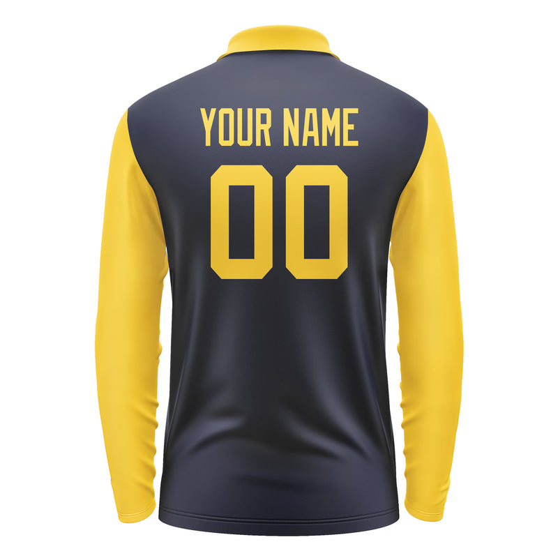 Custom Navy Gold Long Sleeve Polo Shirt Pl113030B130