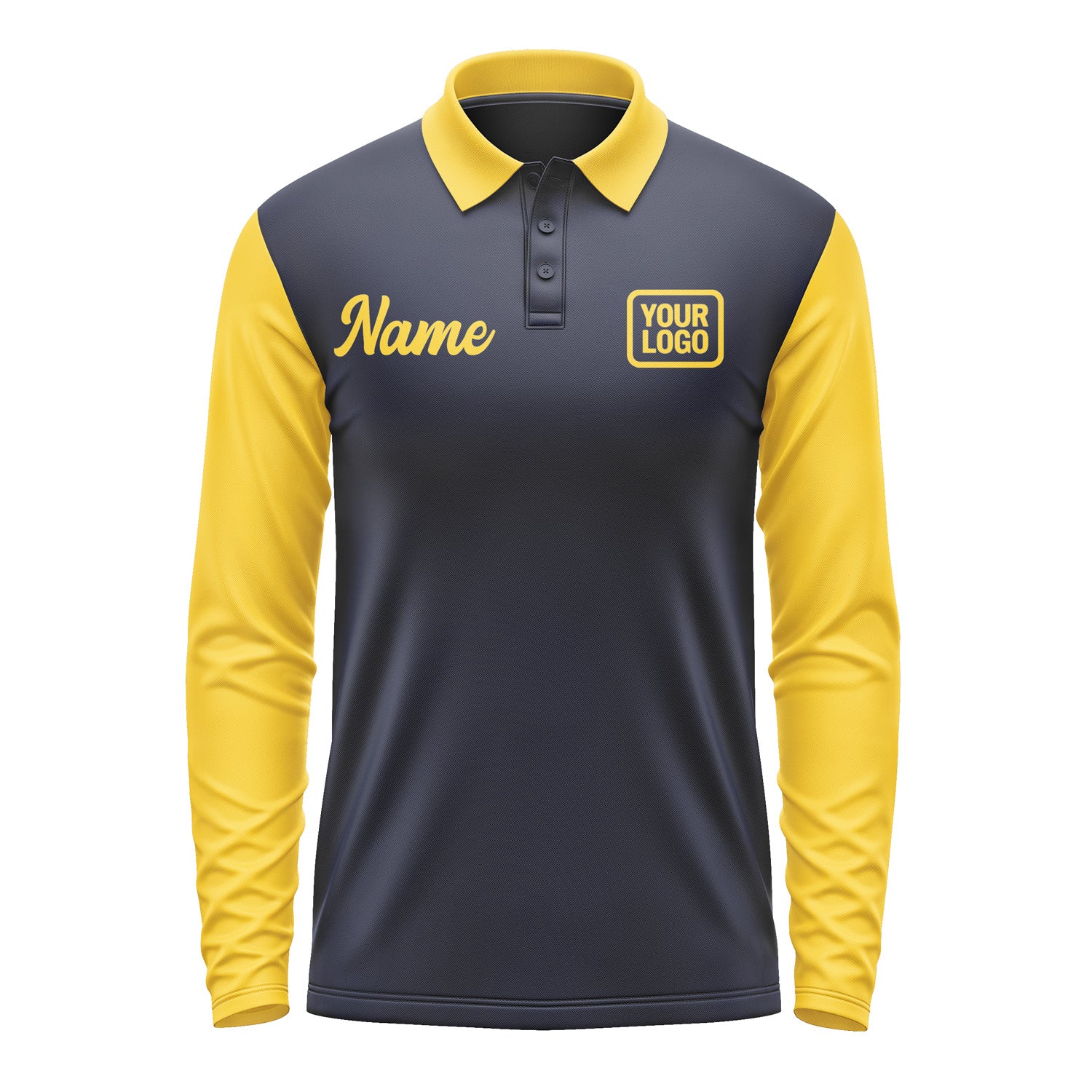 Custom Navy Gold Long Sleeve Polo Shirt Pl113030B130