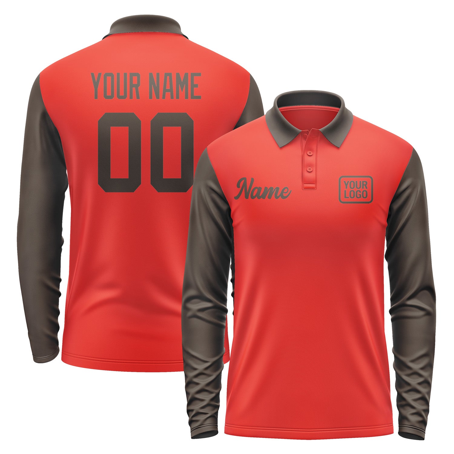 Custom Orange Red Brown Long Sleeve Polo Shirt Pl120101B101