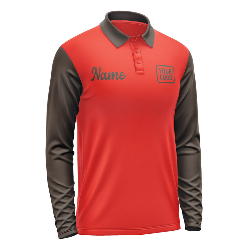 Custom Orange Red Brown Long Sleeve Polo Shirt Pl120101B101