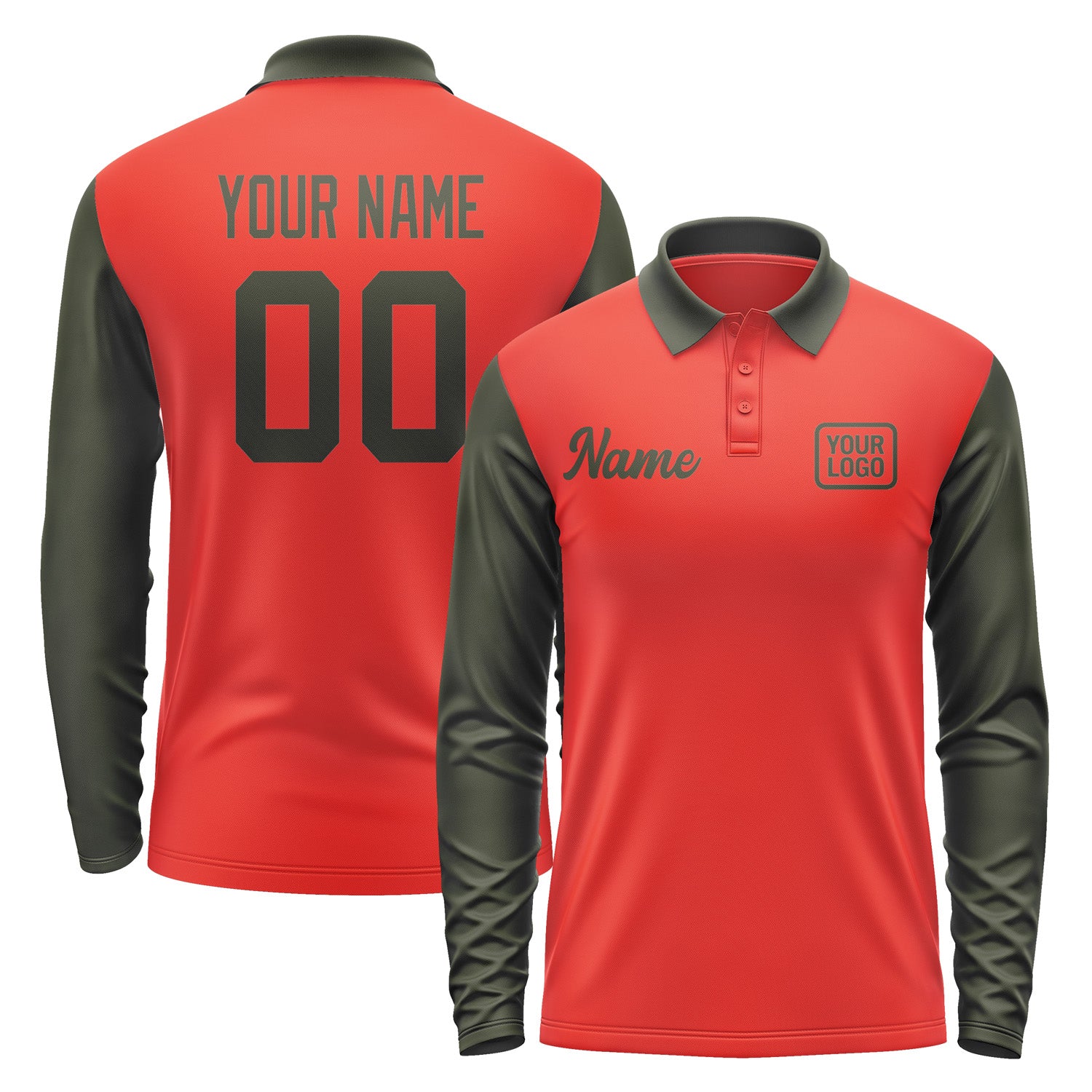 Custom Orange Red Olive Long Sleeve Polo Shirt Pl120202B102