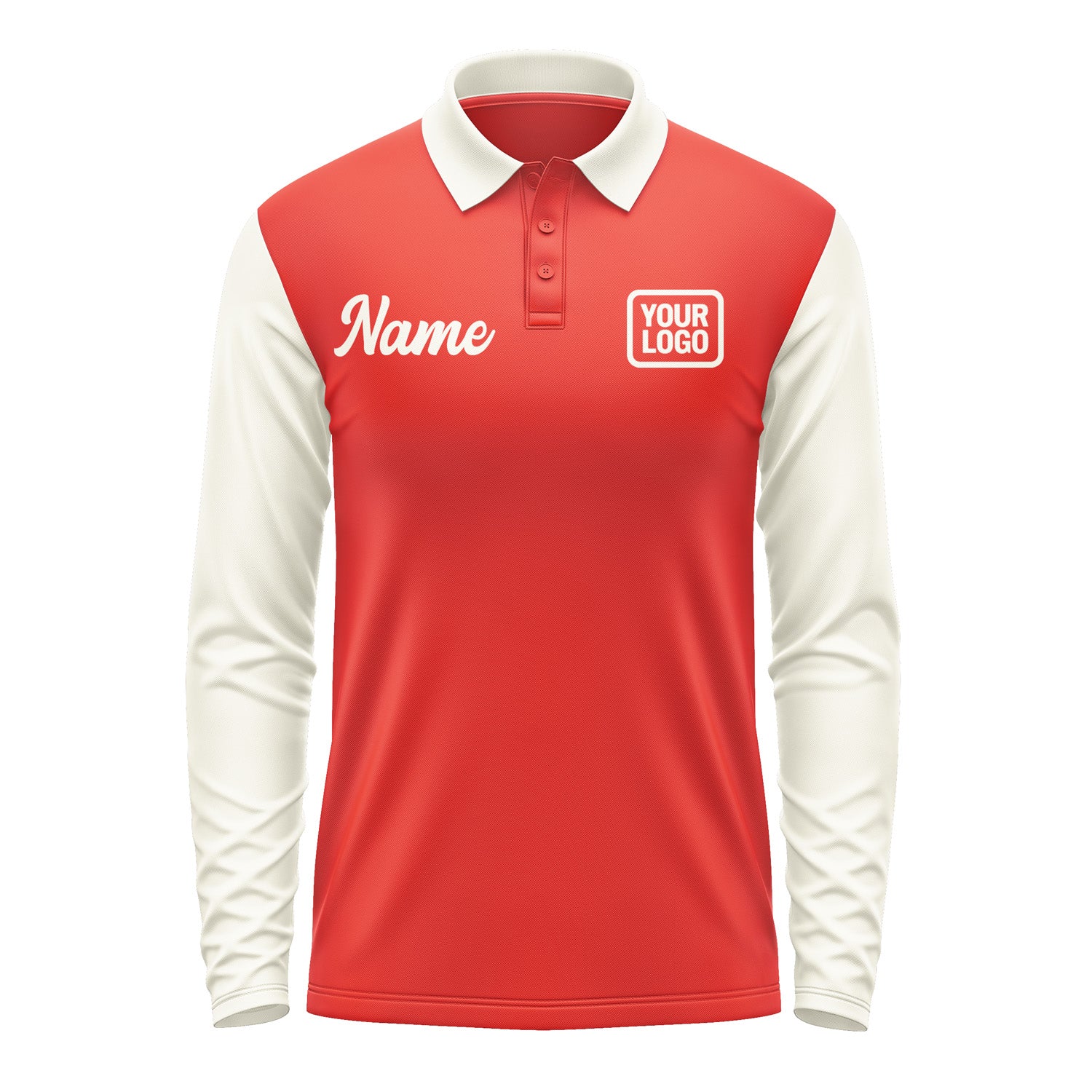 Custom Orange Red Cream Long Sleeve Polo Shirt Pl120303B103