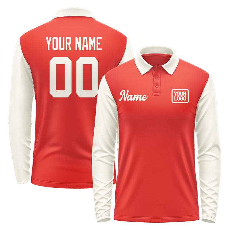 Custom Orange Red Cream Long Sleeve Polo Shirt Pl120303B103
