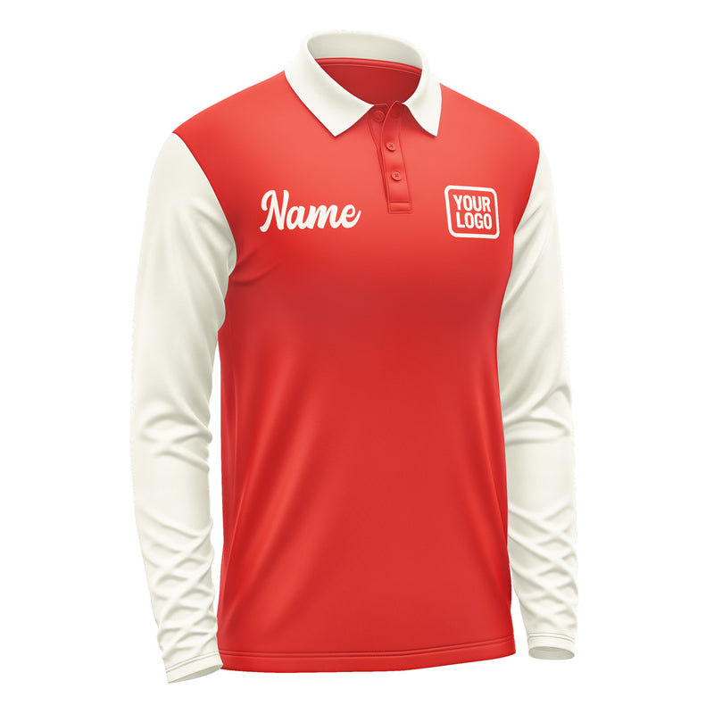 Custom Orange Red Cream Long Sleeve Polo Shirt Pl120303B103