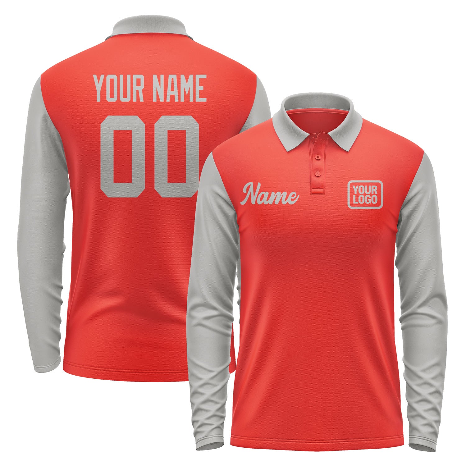 Custom Orange Red Gray Long Sleeve Polo Shirt Pl120404B104