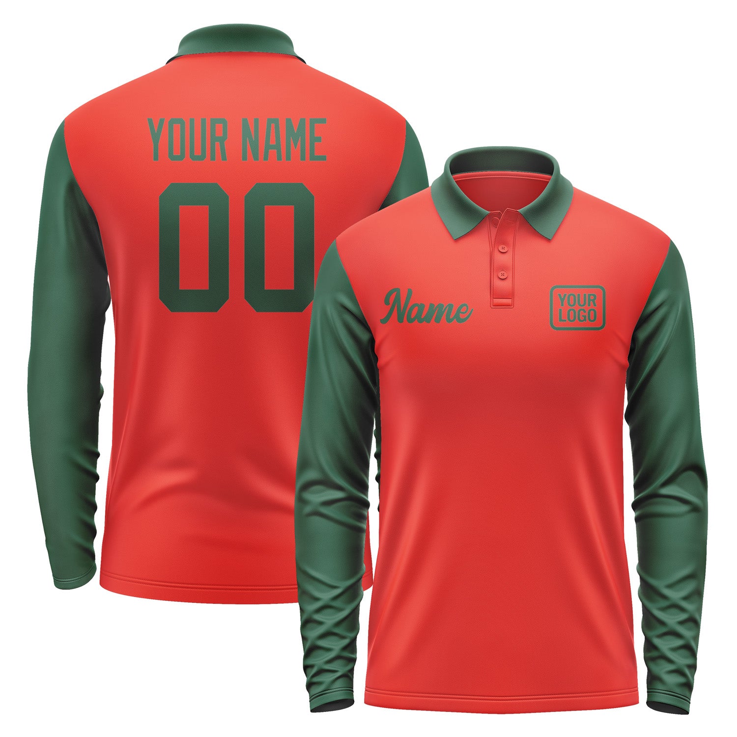 Custom Orange Red Green Long Sleeve Polo Shirt Pl120505B105