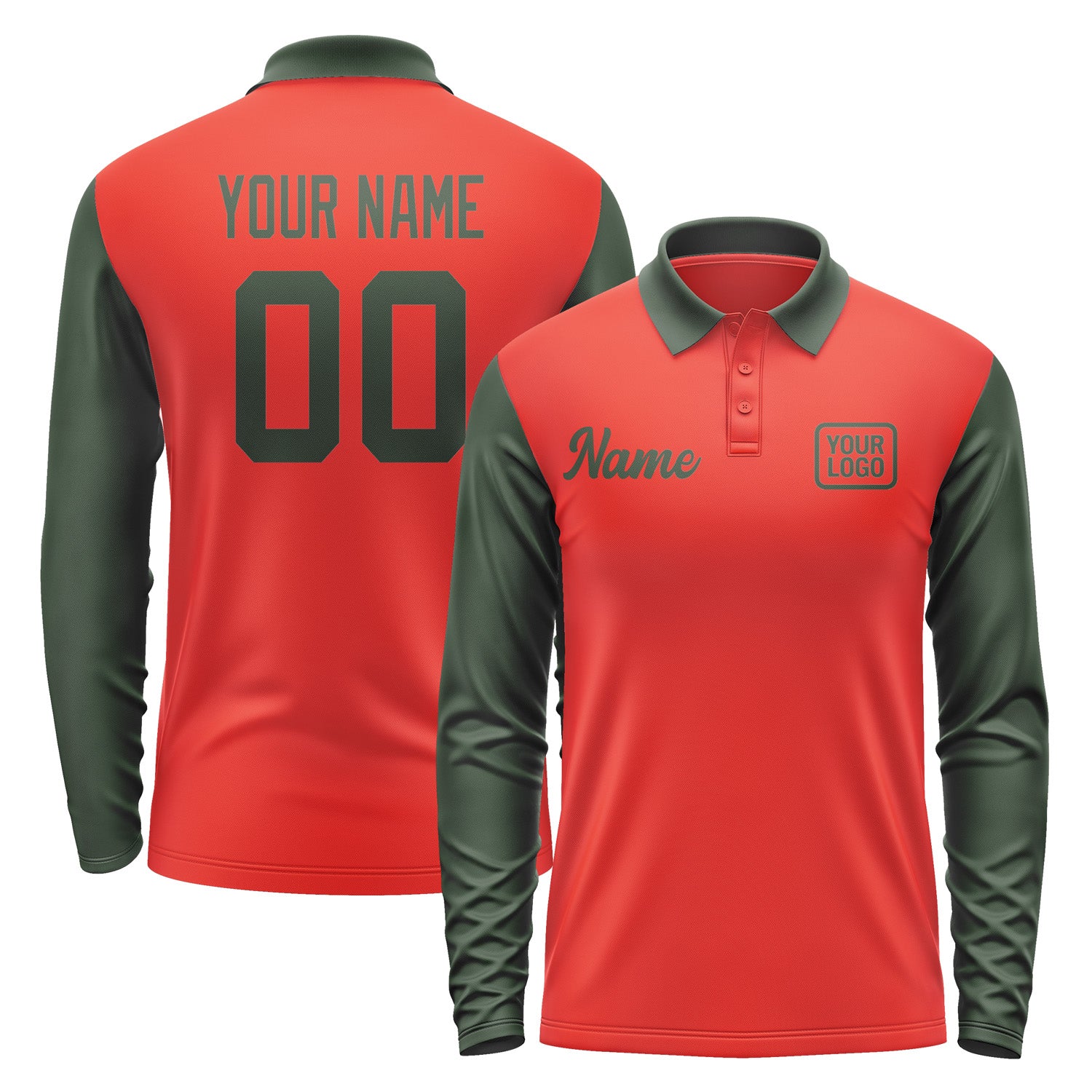 Custom Orange Red Dark Green Long Sleeve Polo Shirt Pl120606B106