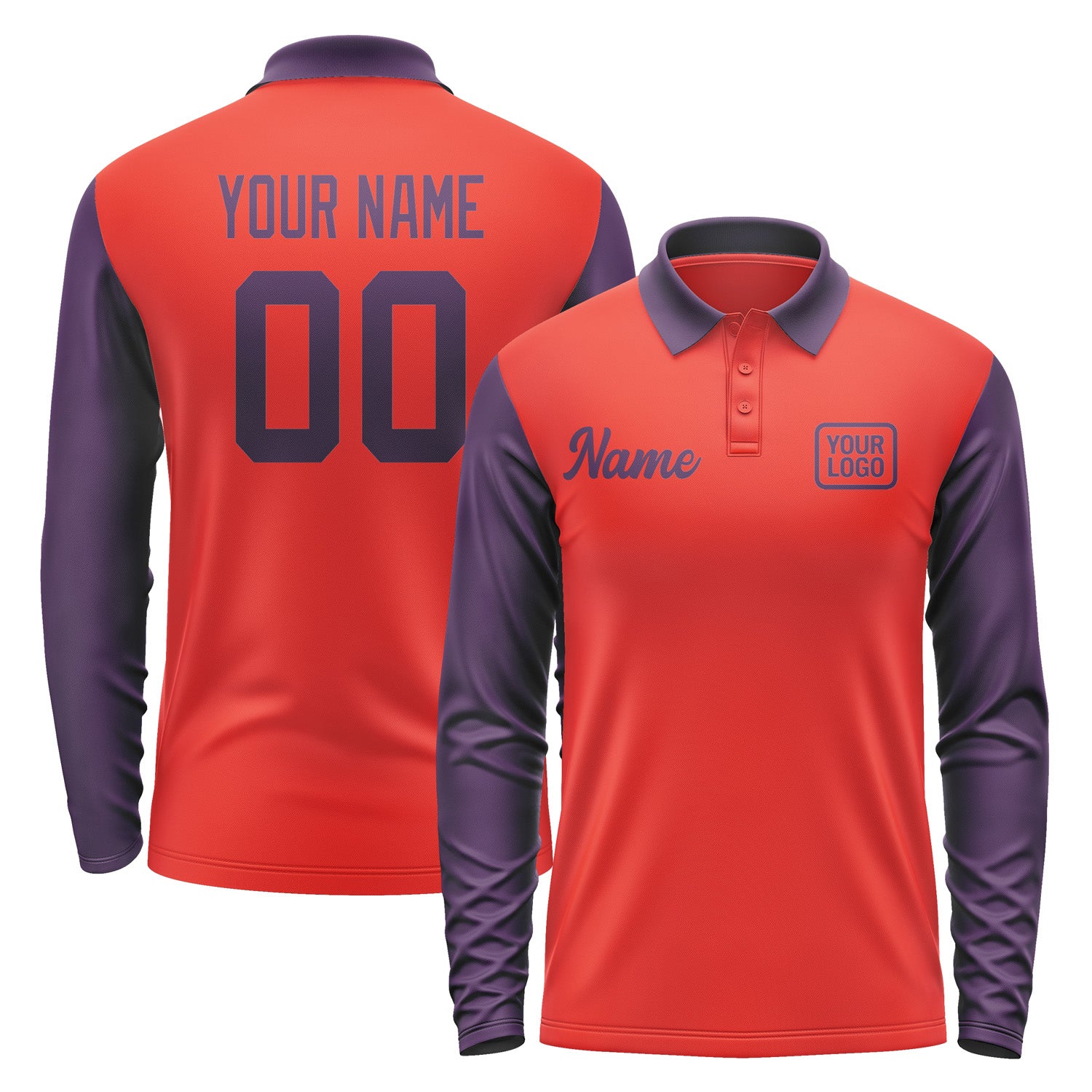 Custom Orange Red Purple Long Sleeve Polo Shirt Pl120707B107