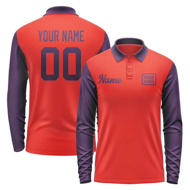 Custom Orange Red Purple Long Sleeve Polo Shirt Pl120707B107