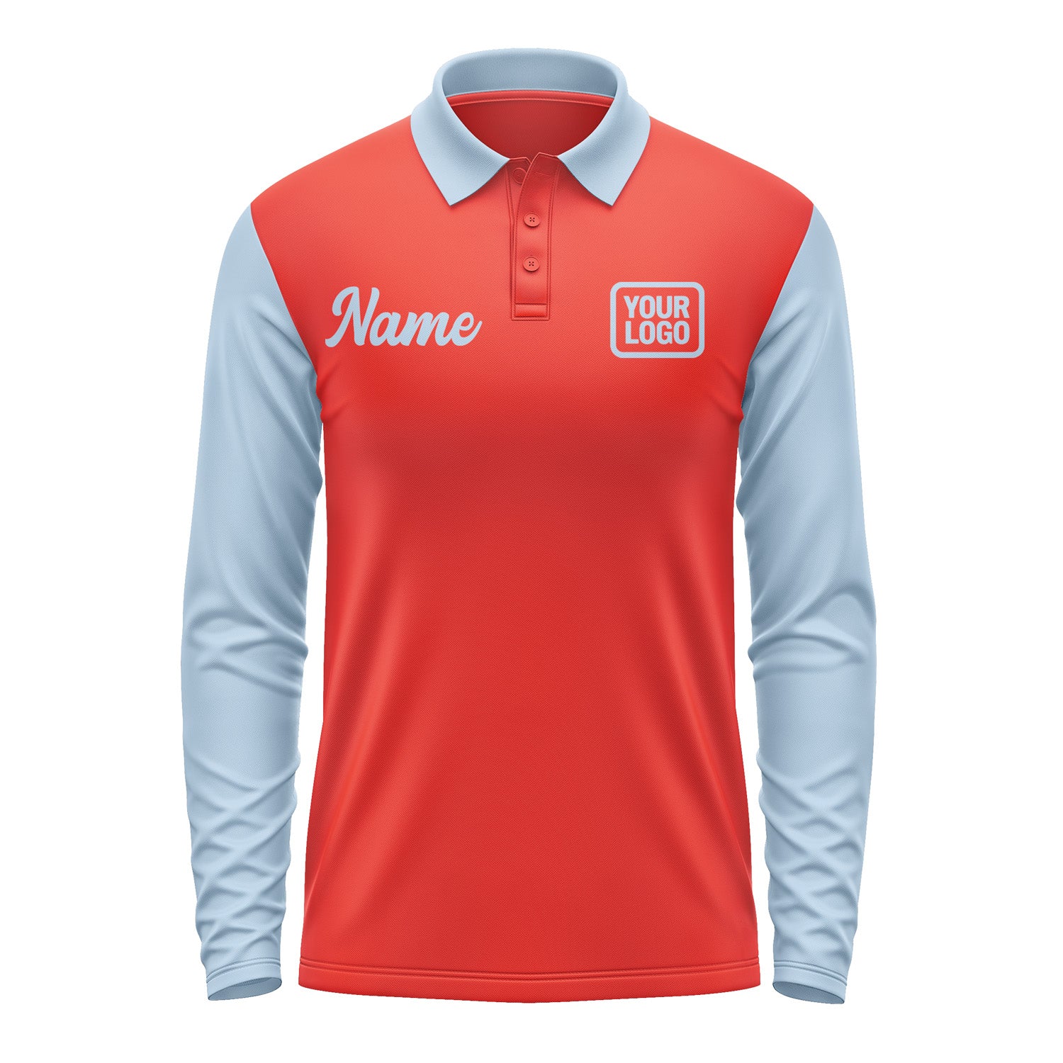 Custom Orange Red Light Blue Long Sleeve Polo Shirt Pl120808B108
