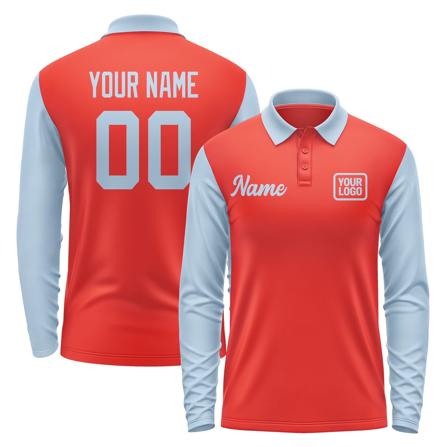 Custom Orange Red Light Blue Long Sleeve Polo Shirt Pl120808B108