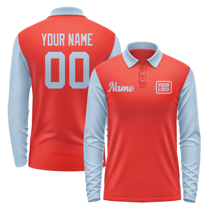 Custom Orange Red Light Blue Long Sleeve Polo Shirt Pl120808B108