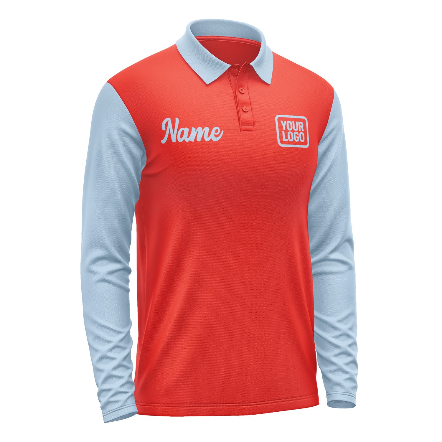 Custom Orange Red Light Blue Long Sleeve Polo Shirt Pl120808B108