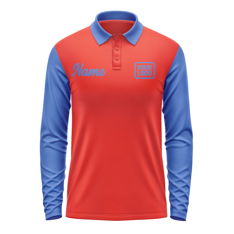 Custom Orange Red Sky Blue Long Sleeve Polo Shirt Pl120909B109