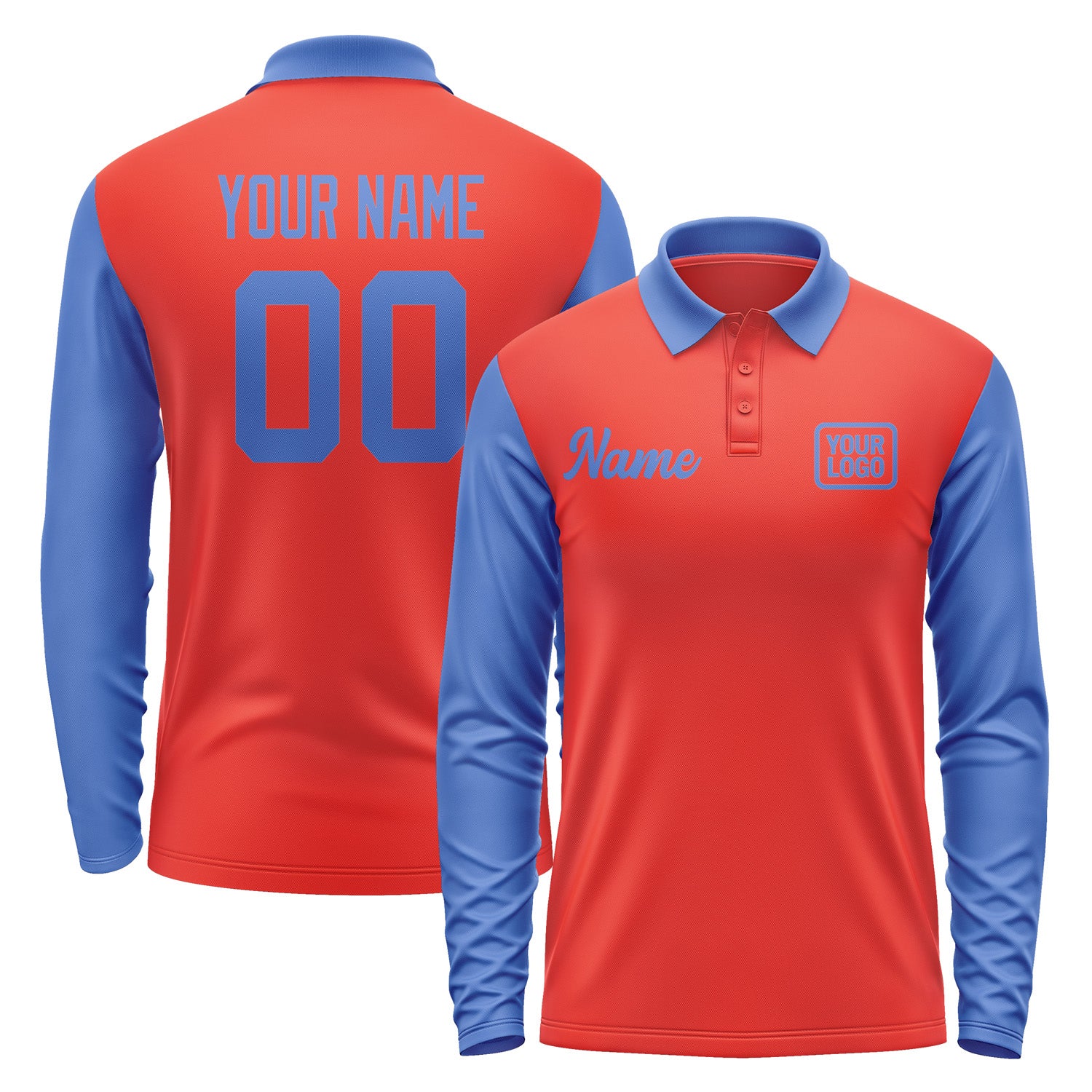Custom Orange Red Sky Blue Long Sleeve Polo Shirt Pl120909B109