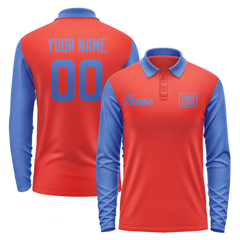 Custom Orange Red Sky Blue Long Sleeve Polo Shirt Pl120909B109