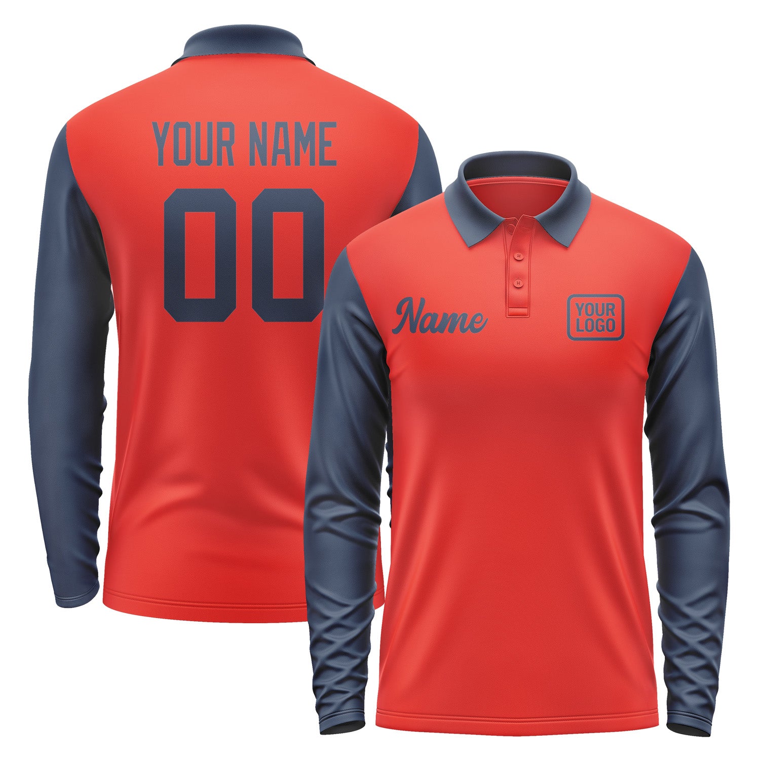 Custom Orange Red Blue Long Sleeve Polo Shirt Pl121010B110