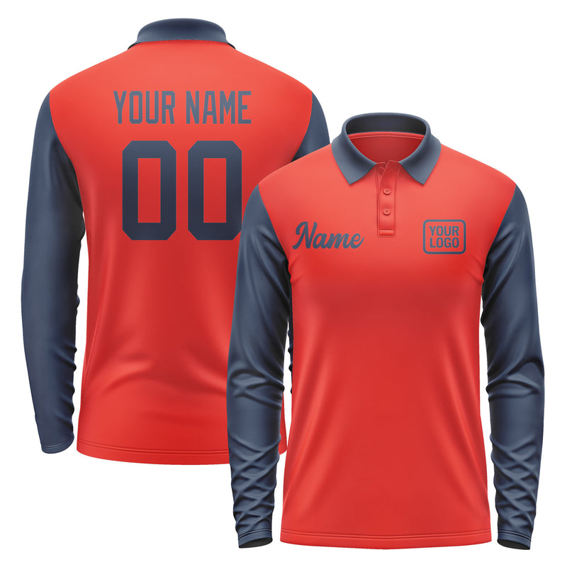 Custom Orange Red Blue Long Sleeve Polo Shirt Pl121010B110