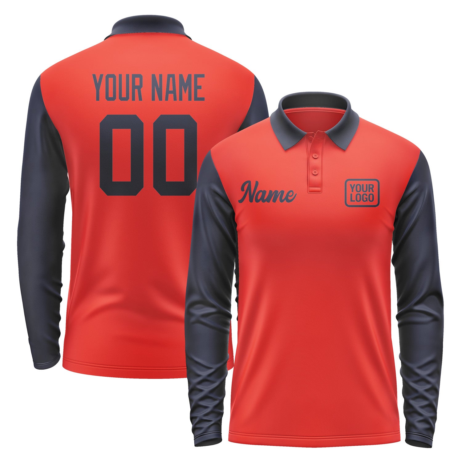 Custom Orange Red Navy Long Sleeve Polo Shirt Pl121111B111
