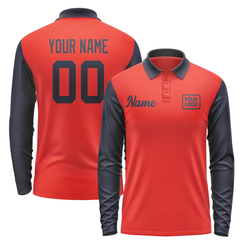 Custom Orange Red Navy Long Sleeve Polo Shirt Pl121111B111