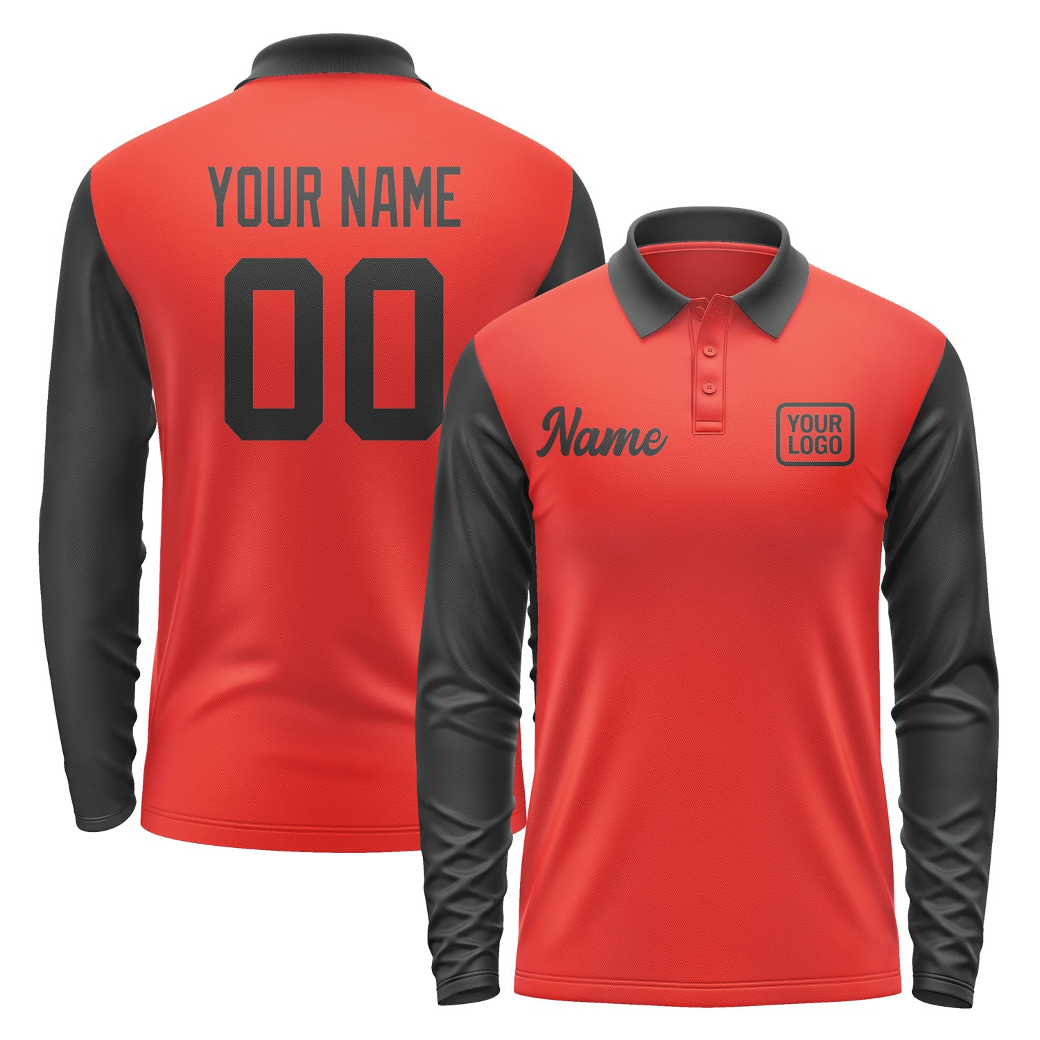 Custom Orange Red Black Long Sleeve Polo Shirt Pl121717B117