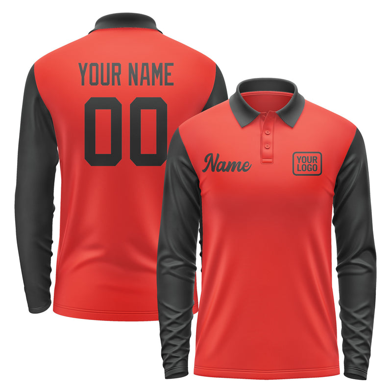Custom Orange Red Black Long Sleeve Polo Shirt Pl121717B117
