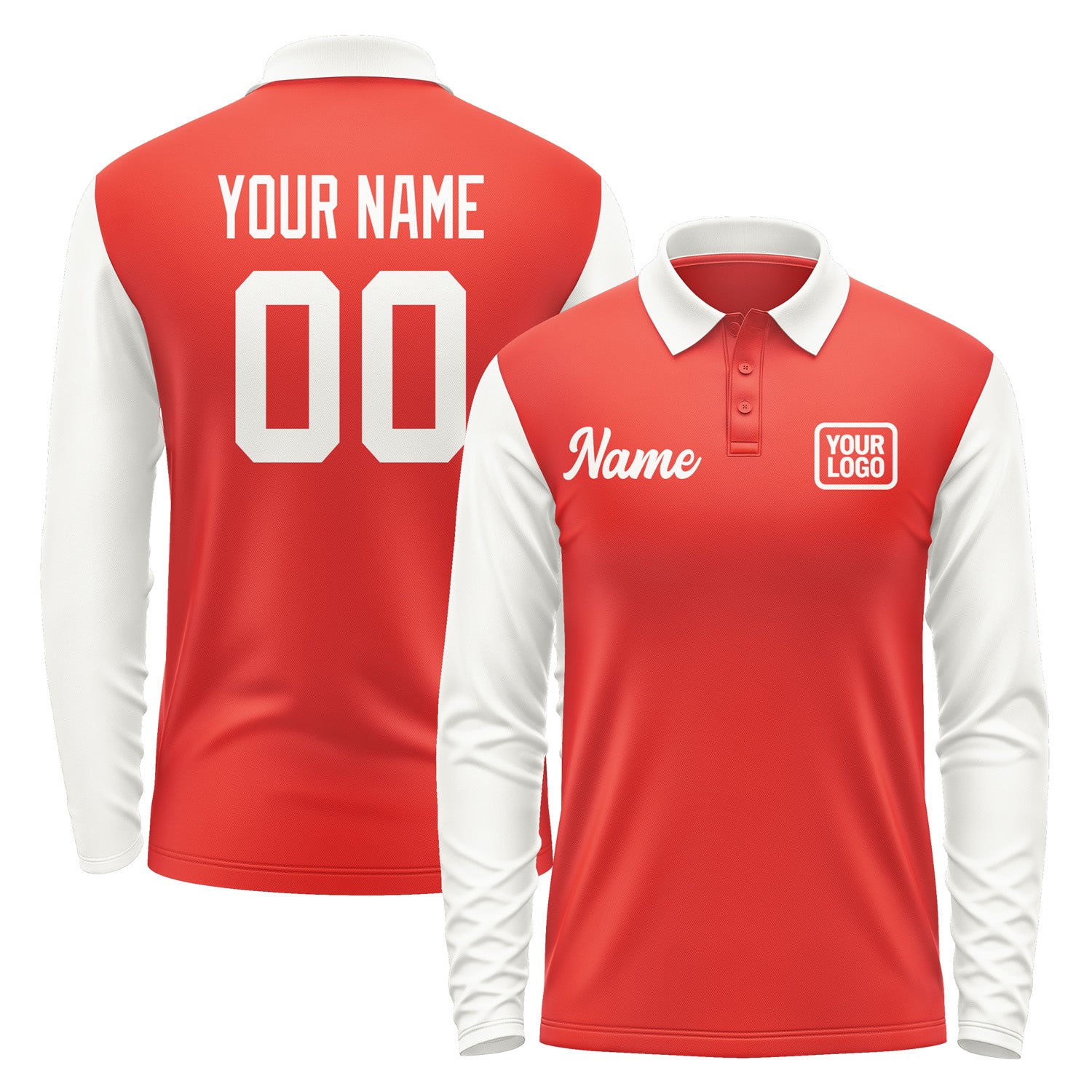 Custom Orange Red White Long Sleeve Polo Shirt Pl121818B118