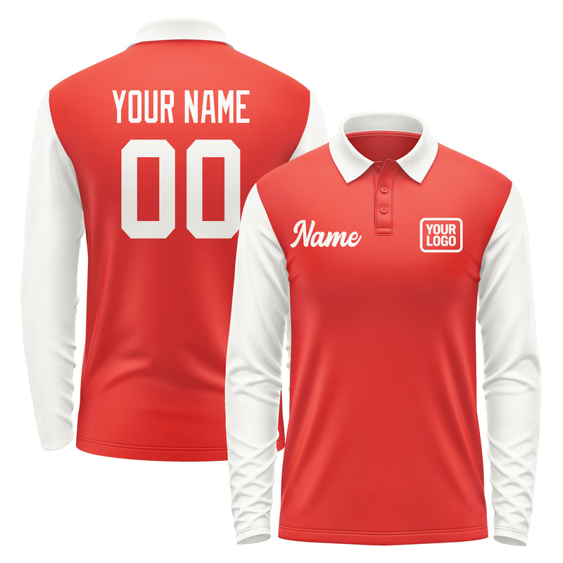 Custom Orange Red White Long Sleeve Polo Shirt Pl121818B118