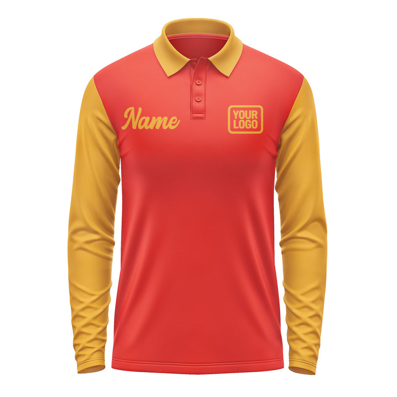 Custom Orange Red Yellow Long Sleeve Polo Shirt Pl121919B119