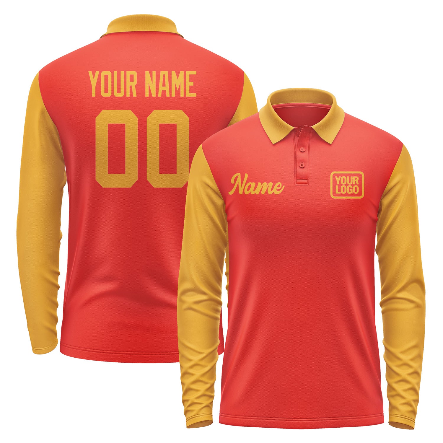 Custom Orange Red Yellow Long Sleeve Polo Shirt Pl121919B119