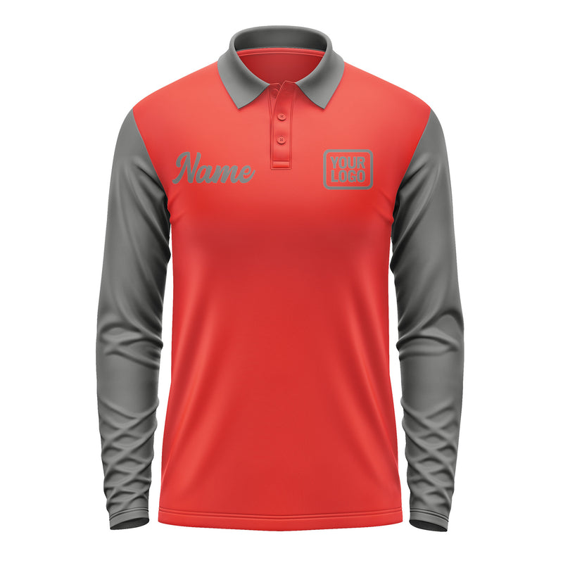 Custom Orange Red Dark Grey Long Sleeve Polo Shirt Pl122020B120