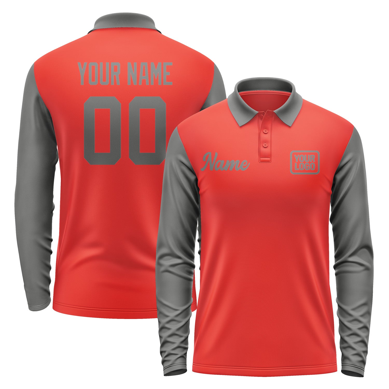 Custom Orange Red Dark Grey Long Sleeve Polo Shirt Pl122020B120