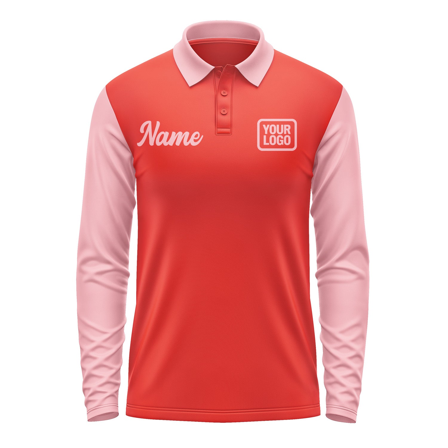 Custom Orange Red Light Pink Long Sleeve Polo Shirt Pl122121B121