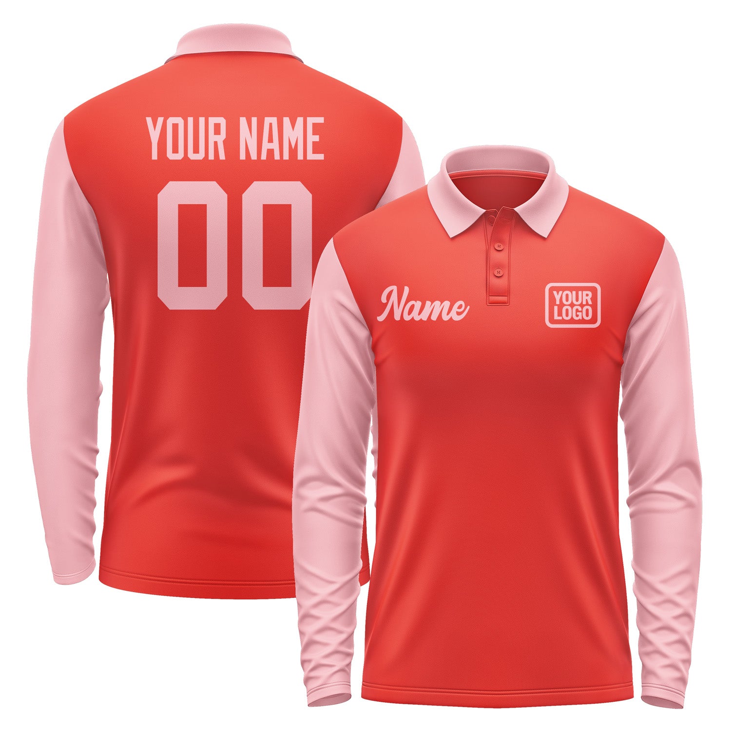 Custom Orange Red Light Pink Long Sleeve Polo Shirt Pl122121B121