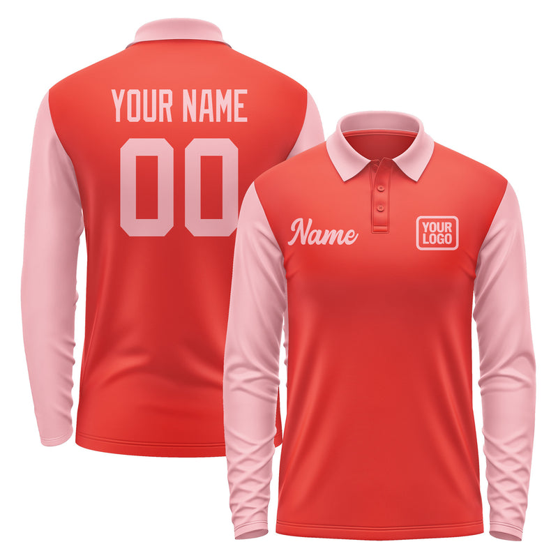 Custom Orange Red Light Pink Long Sleeve Polo Shirt Pl122121B121