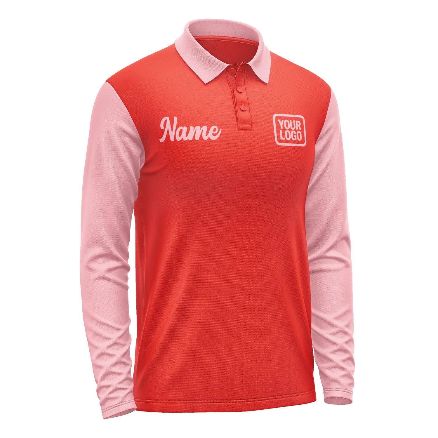 Custom Orange Red Light Pink Long Sleeve Polo Shirt Pl122121B121