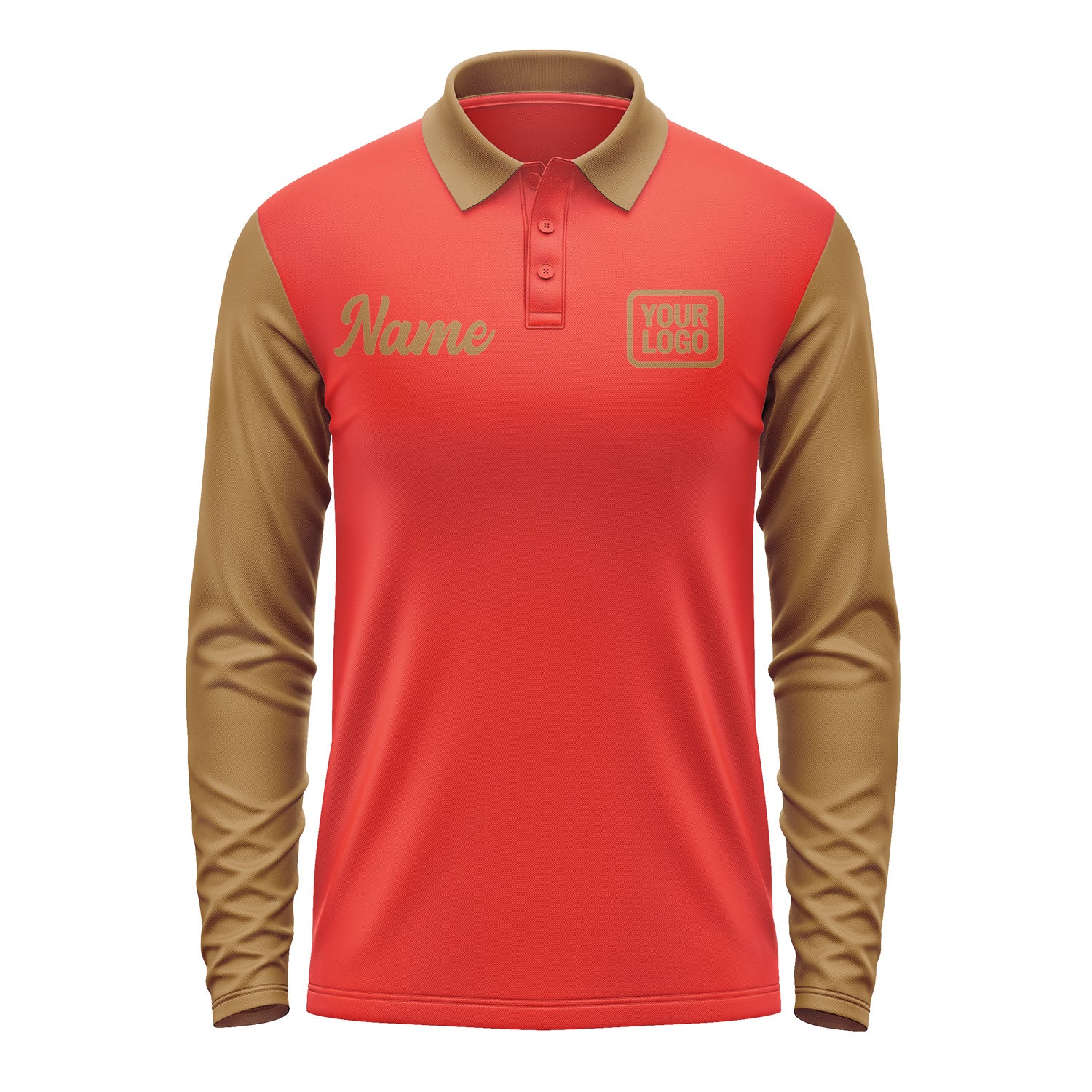 Custom Orange Red Khaki Long Sleeve Polo Shirt Pl122222B122